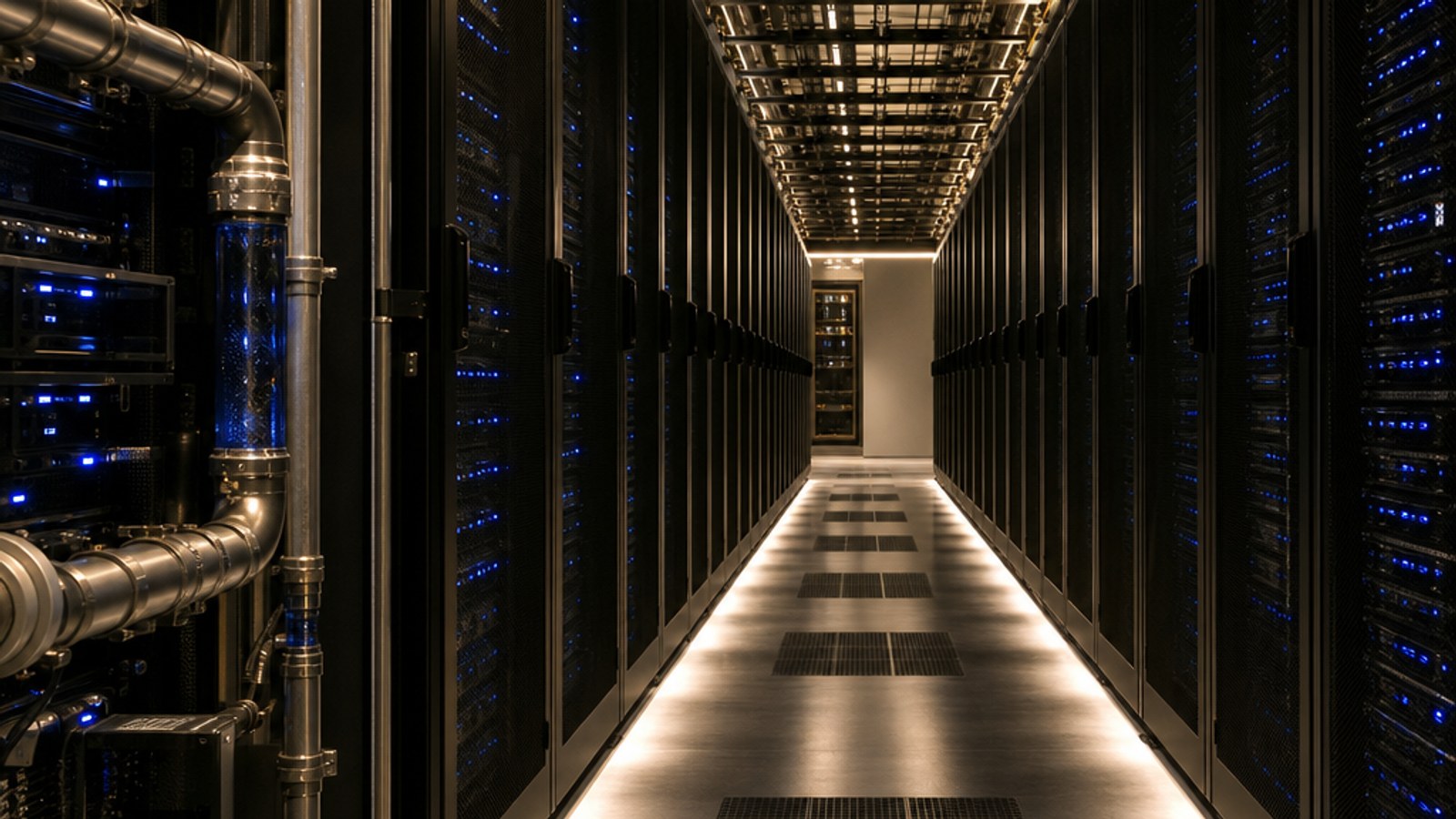 Server racks and cooling systems inside a modern data center